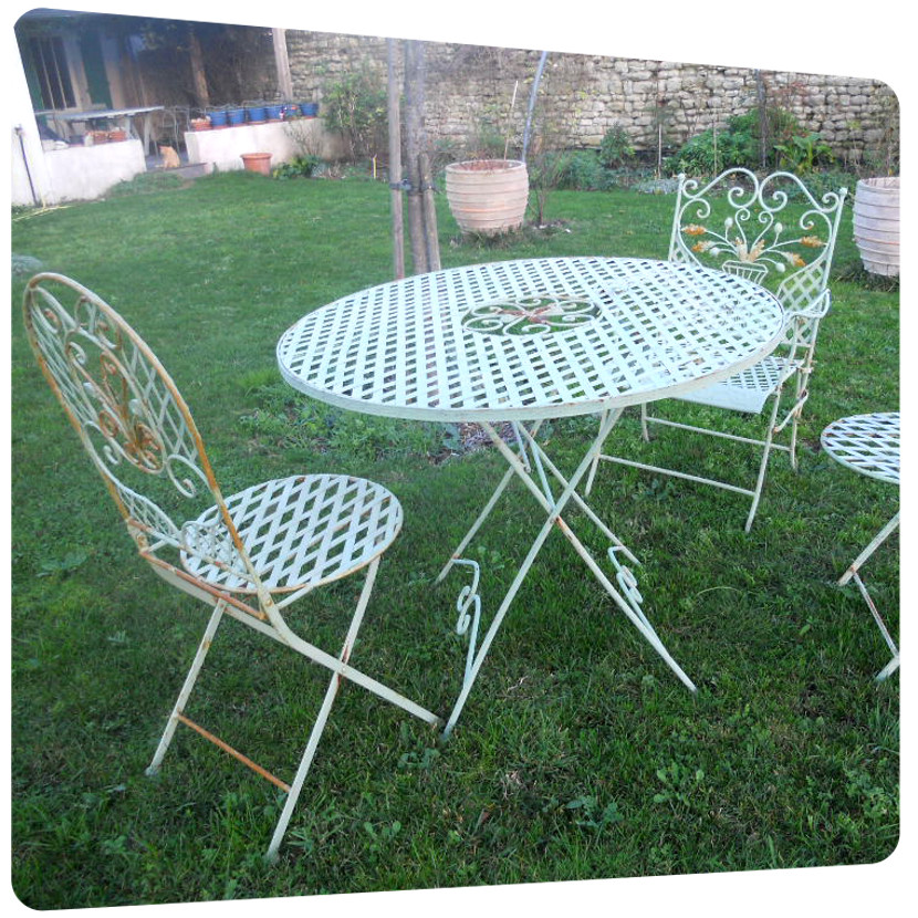 chaise de jardin table exterieur vert avant laquage
