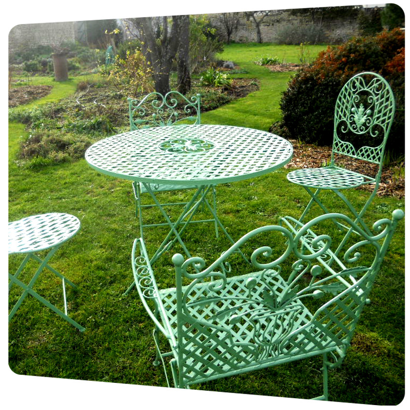 chaise de jardin table exterieur thermolaquage 17 vert qualicolor