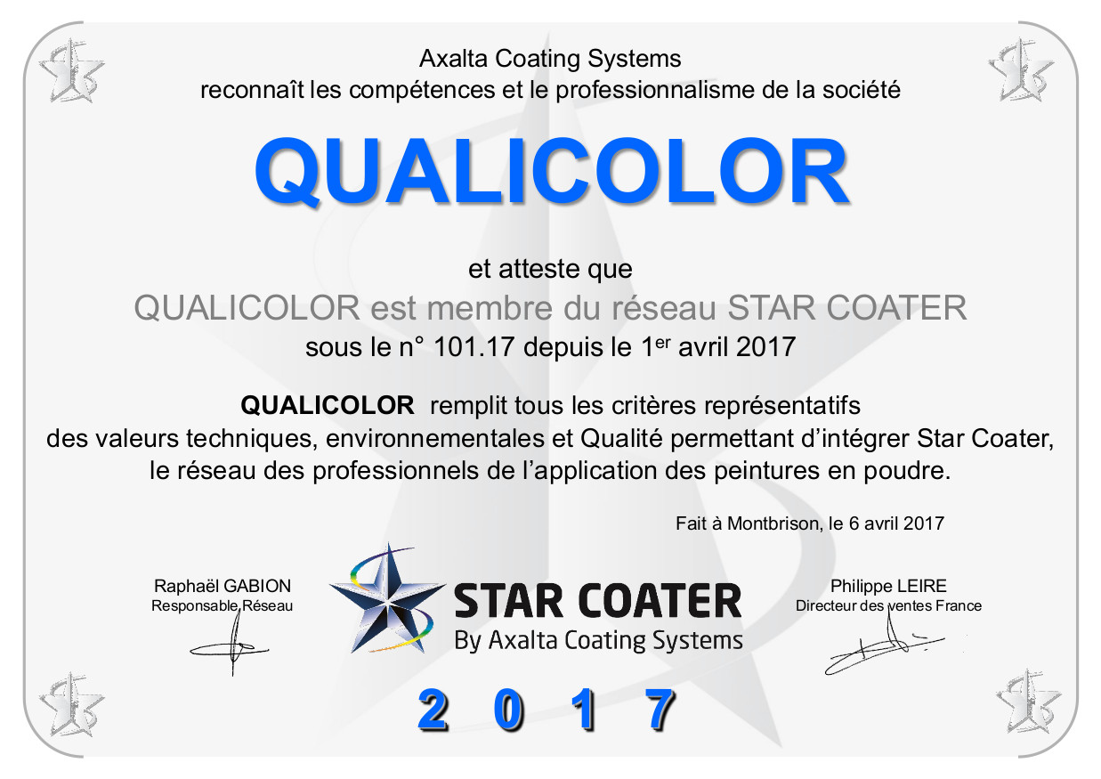 Diplome STAR COATER QUALICOLOR 2017